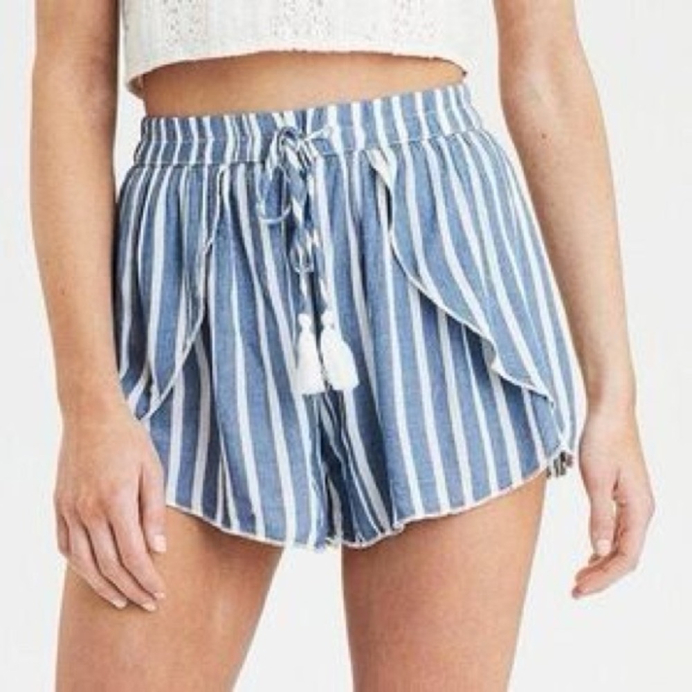 American Eagle Outfitters Blue White Striped High Waist Shorts